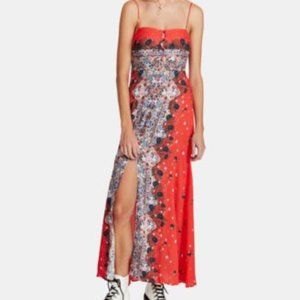 NWT Free People Red-Orange Floral Maxi Sundress Size L